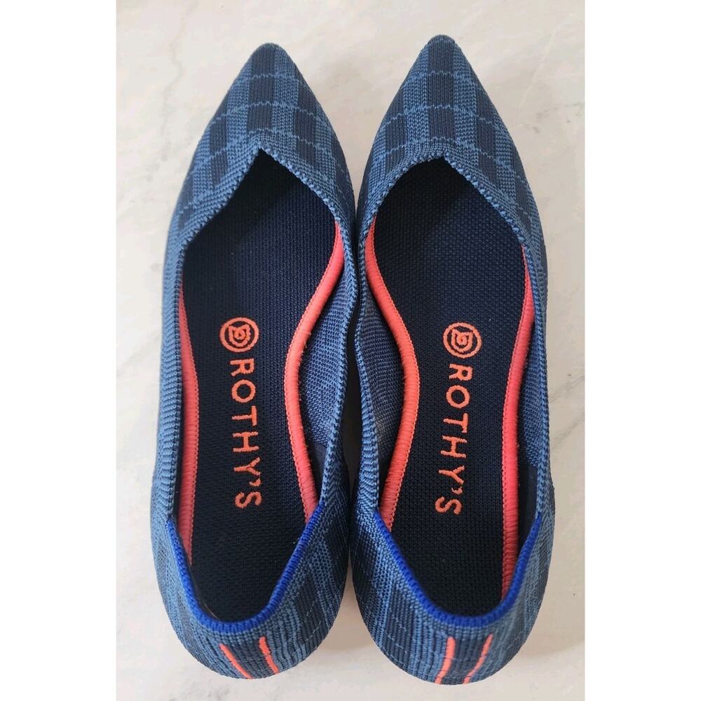 Rothy's The Point Womens Size US 7 Indigo Gingham Plaid Ballet Flats Excellent - Picture 6 of 8